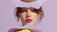 Beautiful Woman with Radiant Pink Lips and Artistic Background