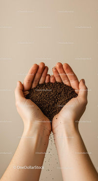 Hands gently holding rich soil granules
