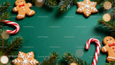 Festive gingerbread cookies and candy canes with pine branches