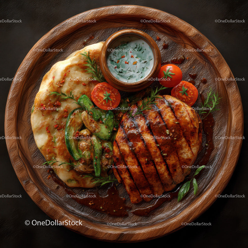 Wykwintny grillowany kotlet wieprzowy z sosem ziołowym i warzywami