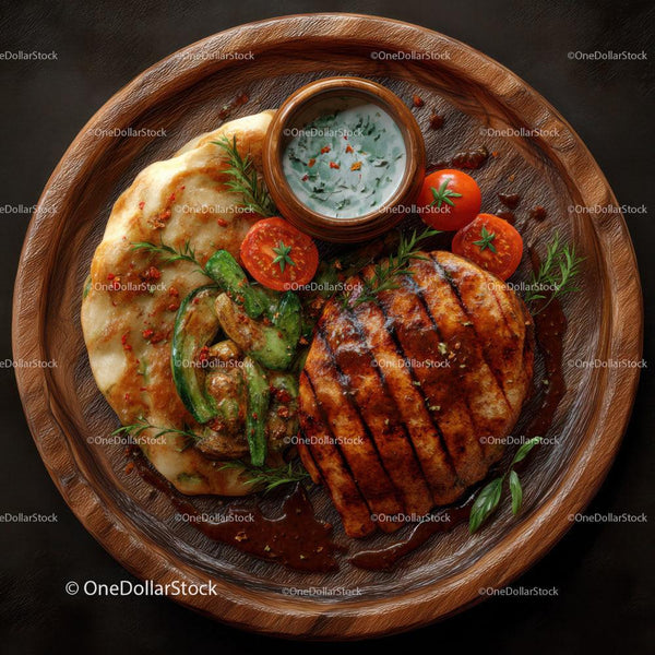 Gourmet Grilled Pork Chop with Herb Sauce and Vegetables