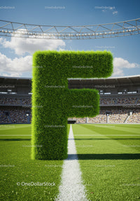 Green Grass Letter F Standing on Soccer Field