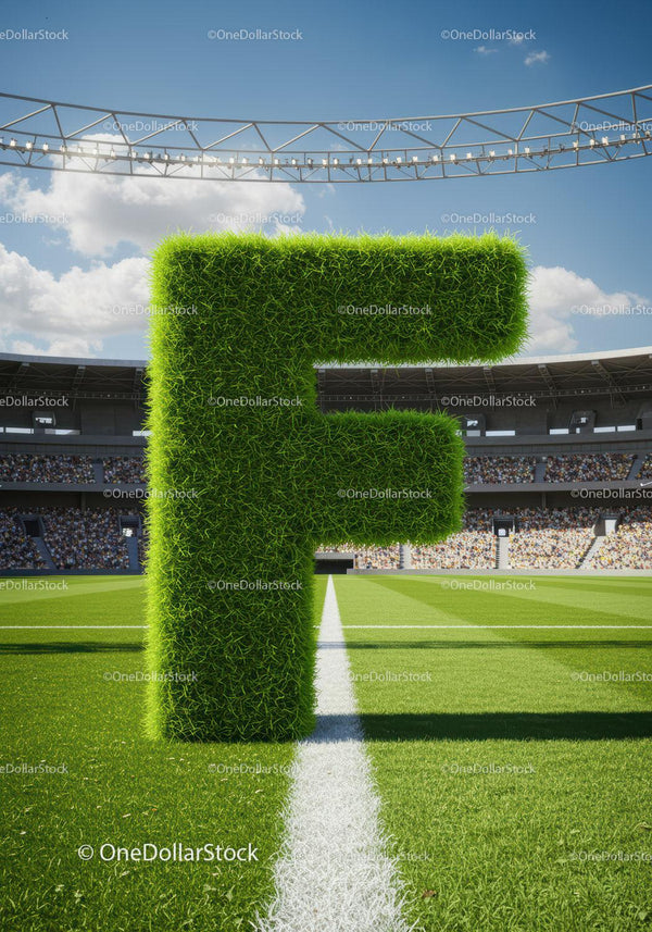 Green Grass Letter F Standing on Soccer Field