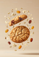 Oatmeal Cookies with Raisins Floating in Air