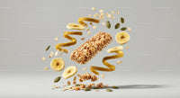Granola Bar with Banana Chips and Seeds in Air