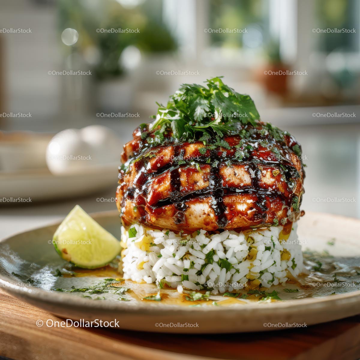 Grilled Chicken with Cilantro and Lime on Rice Bowl