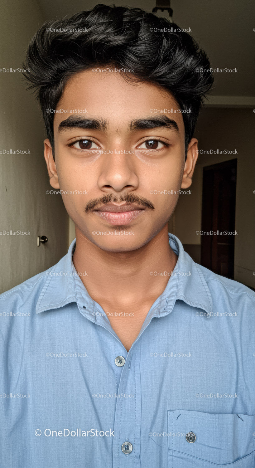 Young Man with Casual Style and Confident Smile in Indoor Setting