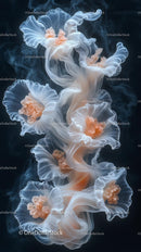 Elegant Bioluminescent Jellyfish Floating in Deep Ocean