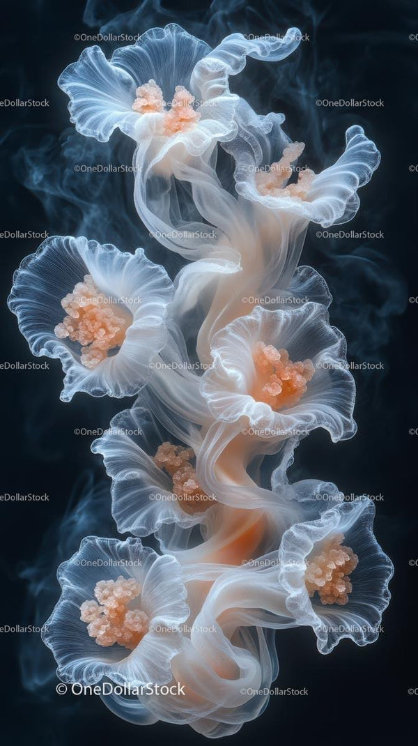 Elegant Bioluminescent Jellyfish Floating in Deep Ocean