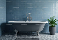 Classic Clawfoot Bathtub with Green Plant in Blue Bathroom
