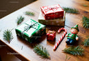 Festive Christmas gifts with candy cane and elf toy