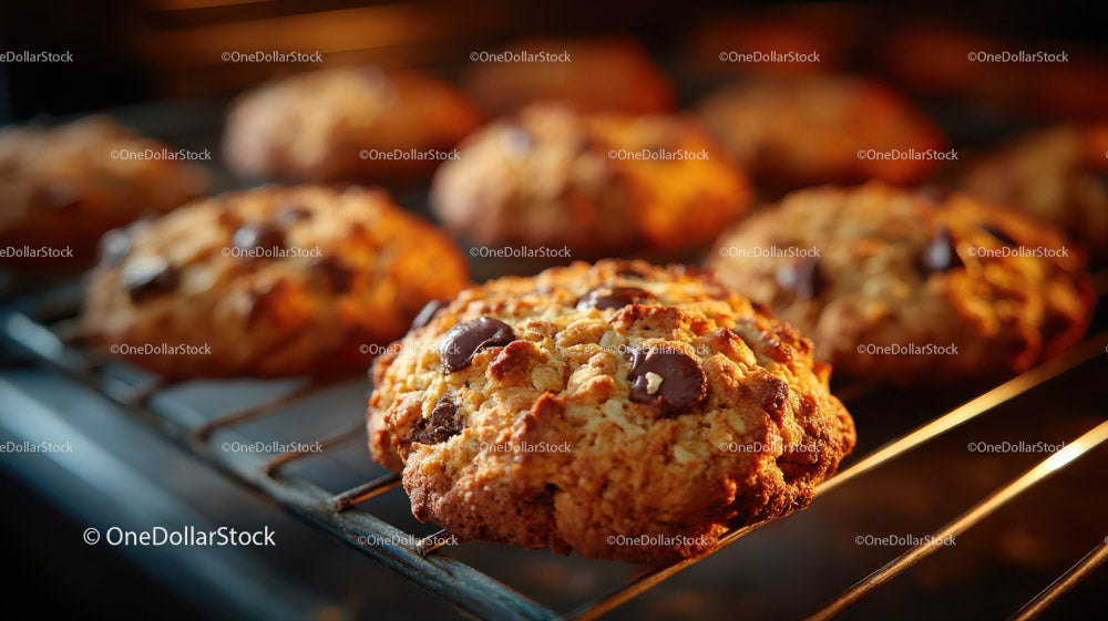 Freshly Baked Chocolate Chip Cookies on Cooling Rack