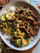 Savory Beef Bulgogi with Roasted Broccoli and Spicy Sriracha Sauce
