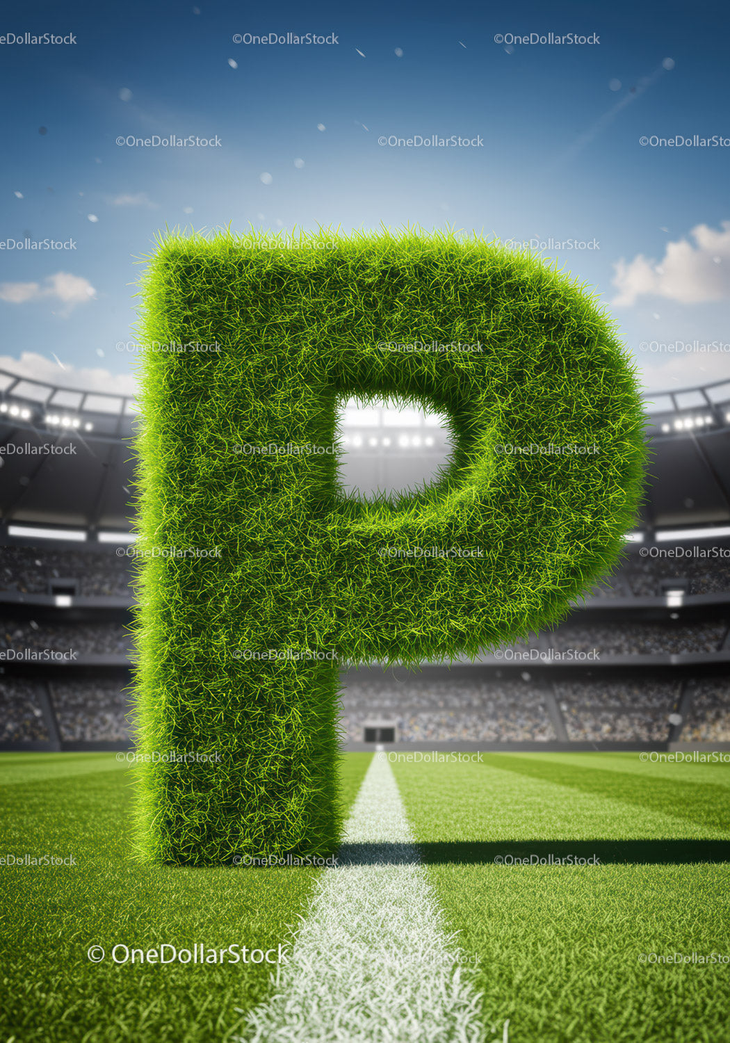 Green Grass Letter P Standing on Sports Field