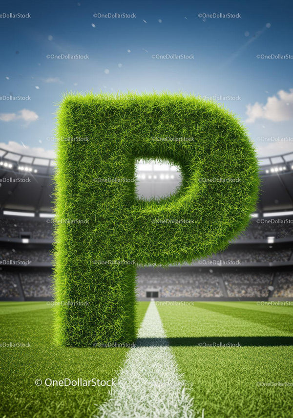 Green Grass Letter P Standing on Sports Field