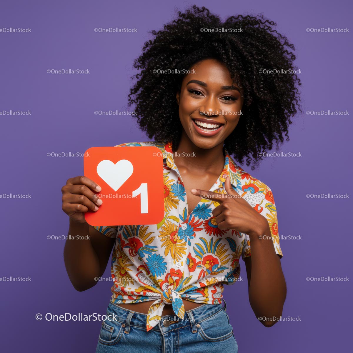 Vibrant Young Woman Celebrating with Social Media Icon Card