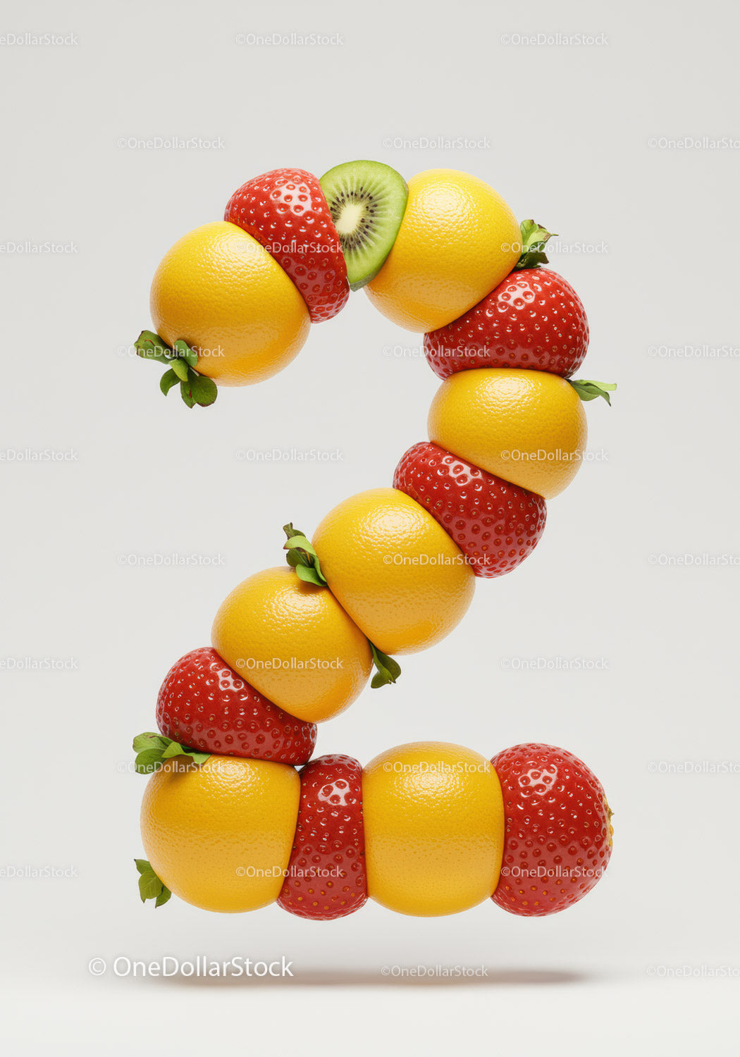 Number Two Formed by Mixed Fresh Fruits