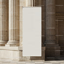 Blank vertical banner outside historic stone building