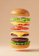 Deconstructed Cheeseburger with Fresh Ingredients Floating