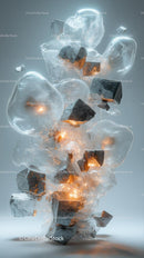 Abstract Glowing Ice Sculpture with Illuminated Rocks