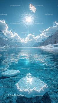 Majestic Snowy Mountains and Glacial Fjord under Bright Sun