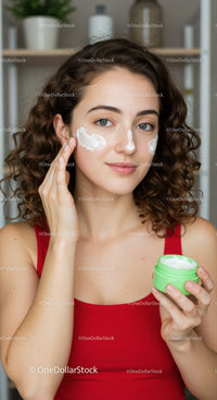 Close Up of Woman Applying Face Cream for Skincare Routine