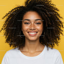 Vibrant Portrait of Smiling Woman with Curly Hair and Freckles