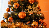 Festive Christmas tree decorated with golden ornaments