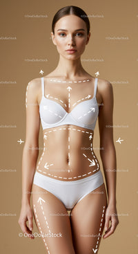 Portrait of a Young Woman in Lingerie with Body Outline Marks