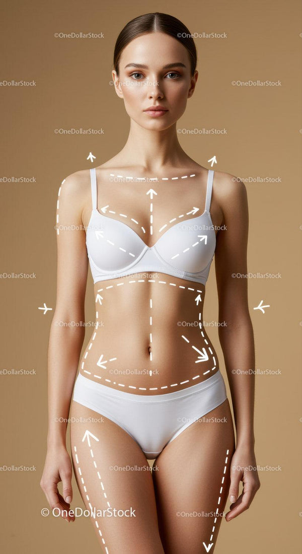 Portrait of a Young Woman in Lingerie with Body Outline Marks