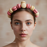 Young woman with macaron crown and soft natural look