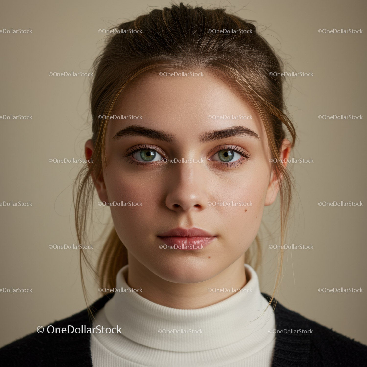 Portret młodej kobiety o jasnoniebieskich oczach i naturalnym pięknie