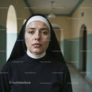 Confident Nurse in Hospital Corridor With Serious Expression