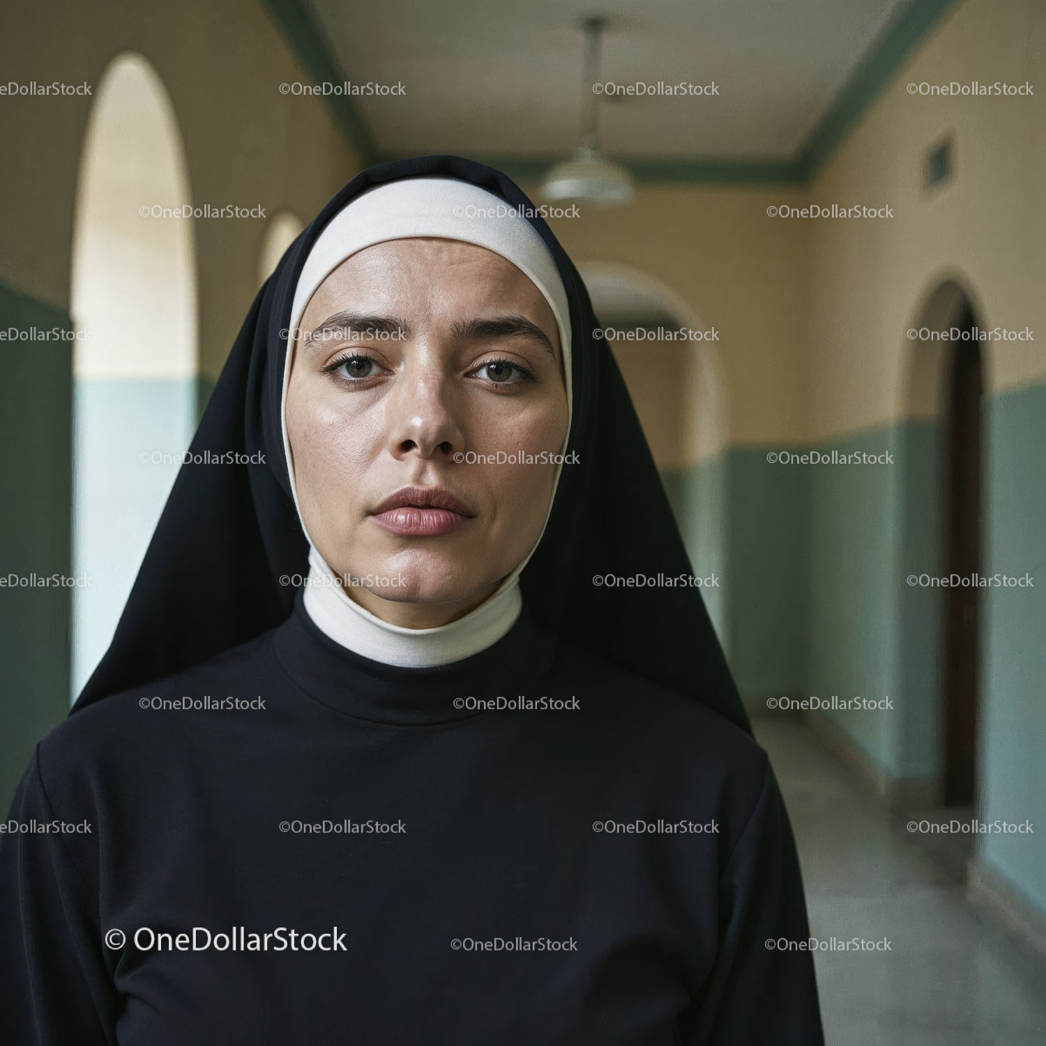 Confident Nurse in Hospital Corridor With Serious Expression
