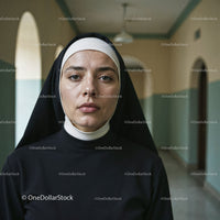 Confident Nurse in Hospital Corridor With Serious Expression