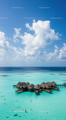 Beautiful Overwater Bungalows in Tropical Turquoise Ocean
