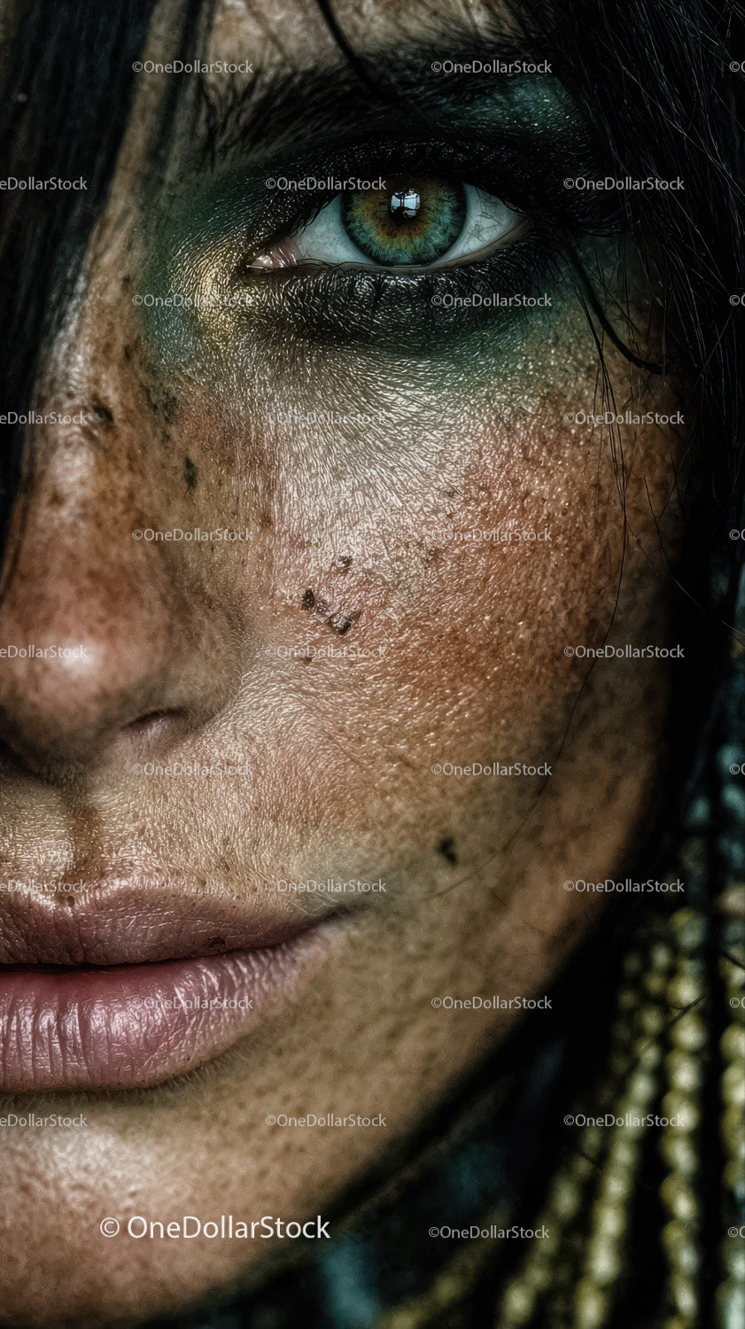 Close-Up of Human Eye with Striking Green Color and Textured Skin