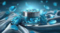 Elegant Blue Cosmetic Jar Among Delicate Petals