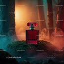 Red Glass Perfume Bottle in Mysterious Ambient Scene