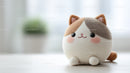 Cute Plush Cat Toy with Large Black Eyes and Pink Nose