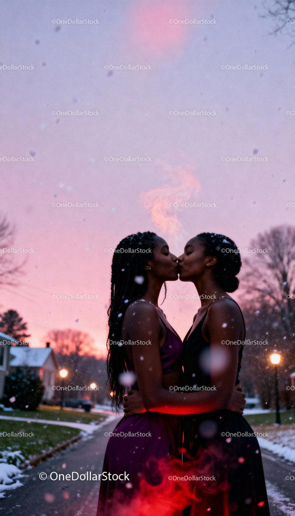 Romantic Winter Kiss Between Two Women Outdoors
