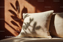 Beige Cushions on Sofa with Shadow of Plant Leaves in Sunlight