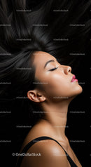 Profile of serene woman with flowing black hair