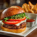 Juicy Cheeseburger with Fresh Vegetables and Crispy Fries