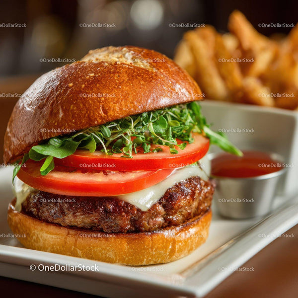 Juicy Cheeseburger with Fresh Vegetables and Crispy Fries