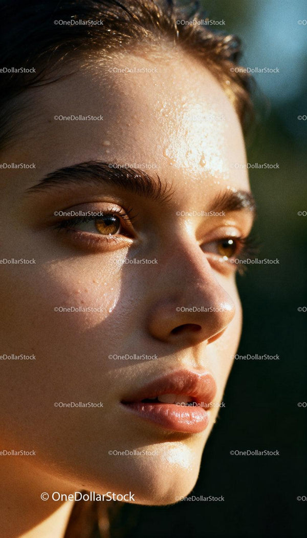 Close up of young woman with glowing skin in natural light