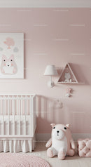 Soft Pastel Pink Nursery with Plush Teddy Bear and Wall Decor