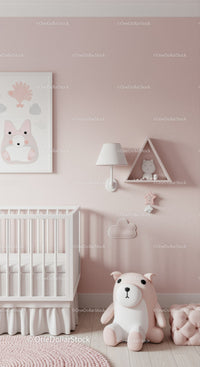 Soft Pastel Pink Nursery with Plush Teddy Bear and Wall Decor