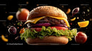Juicy Gourmet Burger with Fresh Vegetables on Dark Background