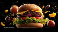 Juicy Gourmet Burger with Fresh Vegetables on Dark Background